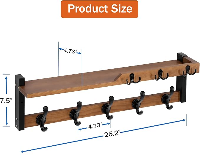dreampossible 4 in 1 Coat Rack Wall Mount with Shelf, Coat Hooks 25.2" Entryway Coat Hanger with Key Hooks and Mail Holder, Wall Hooks with Shelf, Hat Rack for Wall Key Holder Mail Organizer