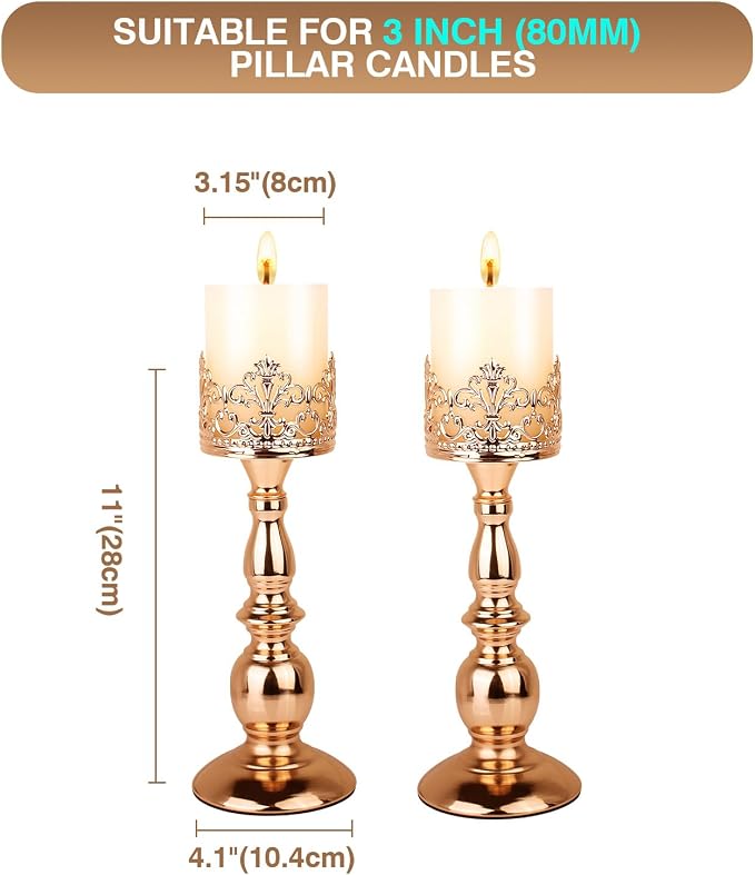 Candle Holders for Pillar Candles Gothic Gold Vintage Tall Candle Holders Set of 2 Decorative Large Table Centerpieces Candle Stand Decor (Gold 2PCS A)
