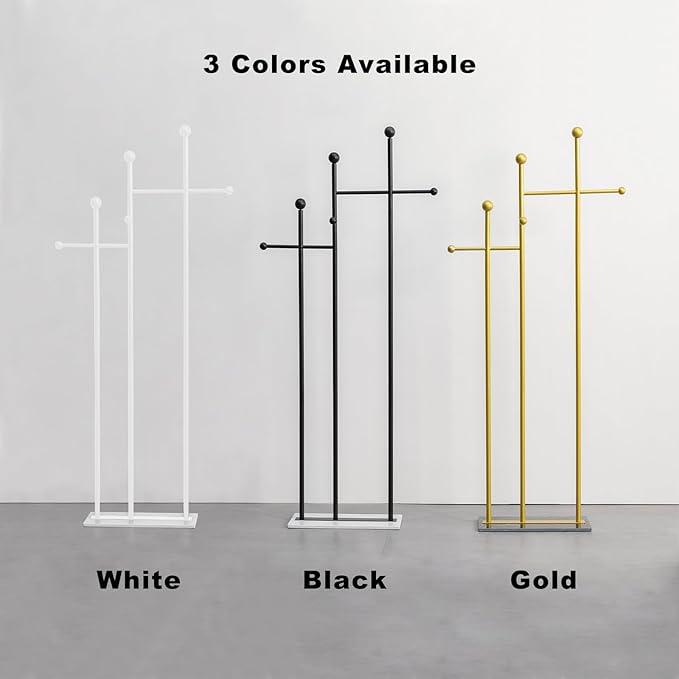 JIAYUEJU Standing Coat Rack with Marble Base Heavy Duty Clothes Hanger Rack Metal Coat Tree for Clothes Hats Scarfs Purses 19.69 x 11.02 x 68.9 Inches (Black)