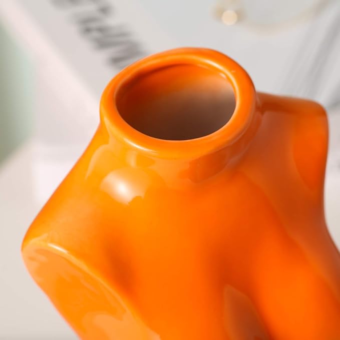 hjn Small Ceramic Vase for Flowers Modern Art Vase for Living Room/Home Decor Accents/Bookshelf/Mantel-Orange