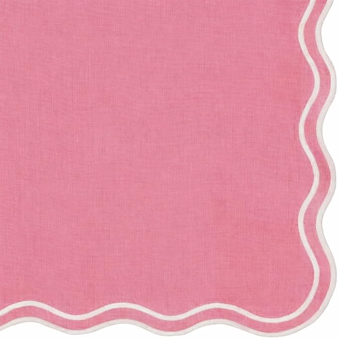 Pink Cloth Dinner Napkins Set of 4 – 100% Cotton 18x18 Scallop Embroidered Washable Napkins with White Trim – Elegant Pink Table Linens for Wedding, Baby Shower, Holiday & Everyday Dining Table Décor