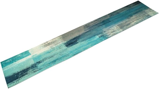 Teal Peacock Blue Abstract Art Contemporary Table Runner,Modern Neutral Decorative Pattern Table Runner for Coffee Table Dining Room Table Bedroom Party Holiday Decor 13x36inch