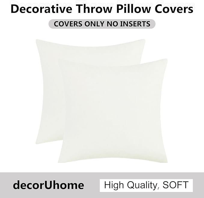 decorUhome Chenille Cream White Throw Pillow Covers 16x16 Inch Set of 2, Decorative Soft Couch Pillow Covers Solid Dyed Accent Farmhouse Neutral Square Pillow Cases for Sofa