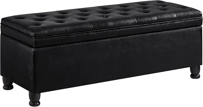 Upholstered Modern Upholstered Storage Ottoman Bench with Arms, 45" End of Bed Bench for Entryway, Bedroom, Living Room,Black