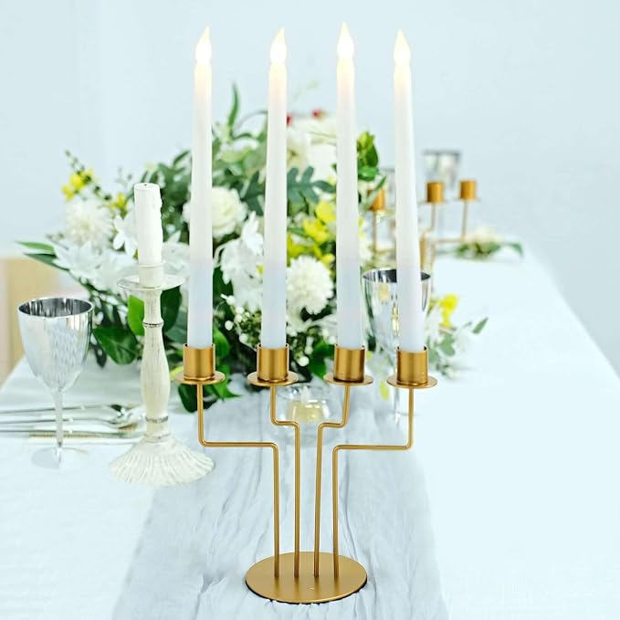 Efavormart 2 Pack | 4 Arm 8" Gold Metal Geometric Taper Candle Candelabra Holder Centerpiece for Weddings Birthday Parties
