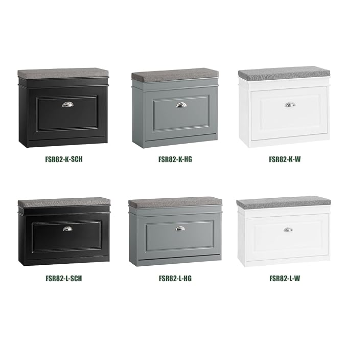 SoBuy Small Shoe Storage Bench, Black Narrow Shoe Cabinet for Entryway, Shoe Rack with Cushion&2 Tiers Flip-Drawer, Closet Hallway Mudroom FSR82-L-SCH