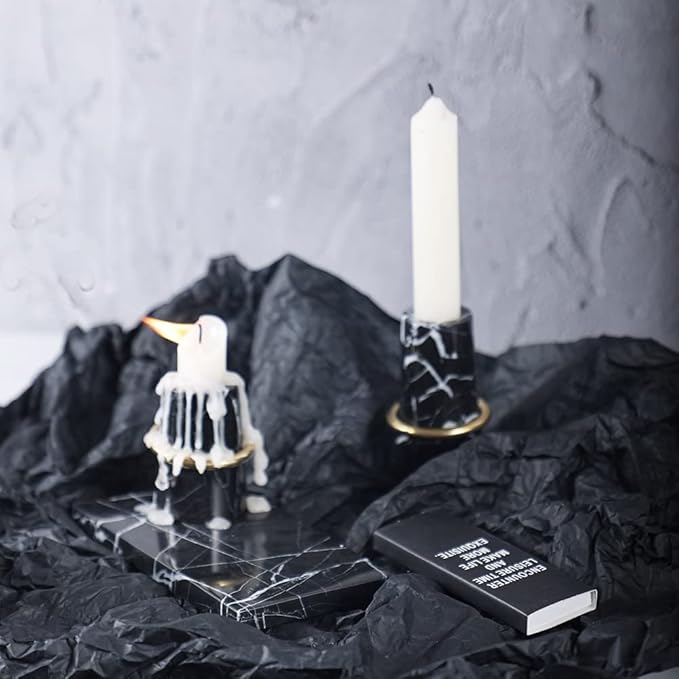 JIMEI Luxurious Marble Candle Holders Black Candlestick Holders, Set of 2 for 3/4" Taper Candles, Black and Brass Gold, Modern Candle Holders for Table Centerpiece Wedding Home Decor
