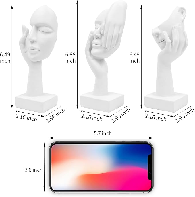3 Pcs Thinker Statue,Modern Home Resin Sculptures,Collectible Figurines for Home Office Bookshelf Desktop Decor(White)