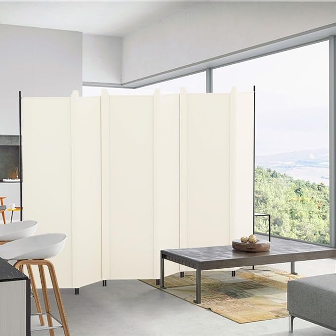 Kokorona 6 Panel Room Divider, 6FT Tall Folding Privacy Screen Wall Dividers, Portable Privacy Screen Freestanding Room Divider for Room Separation, Included - Cover Strips, Beige, 120''W x 72''H