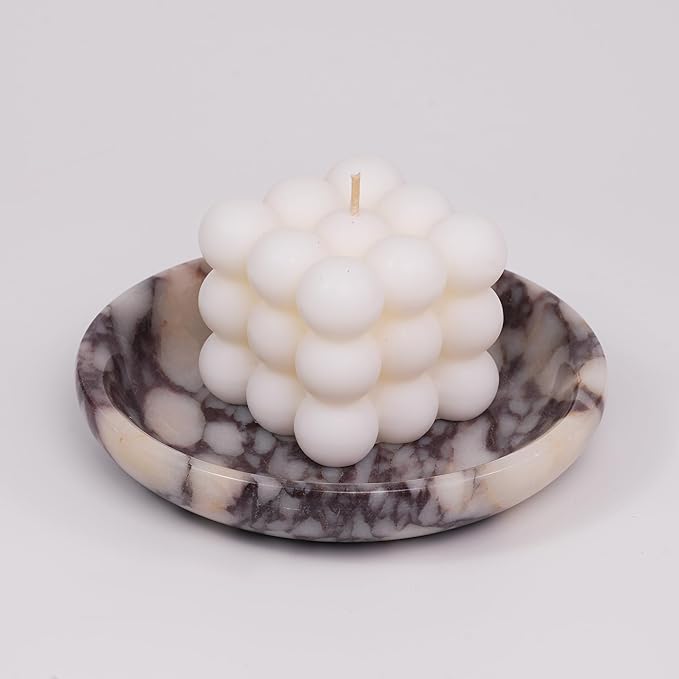 Trinket Marble Jewelry Tray - Stone Ring Key Purse Holder Dish, Small Cute Round Plate Decorative Bowl for Nightstand Entryway Coffee Table Decor (5.5 inch)