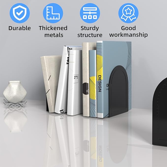 10 Pair Bookends Metal Book Ends Universal Economy Bookends (Black, 10 Pair)