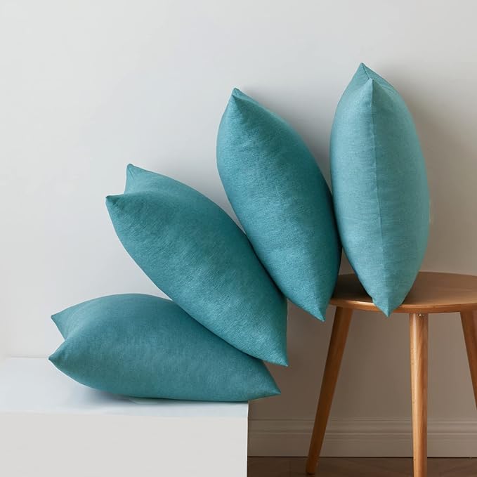 MIULEE Pack of 4 Decorative Outdoor Throw Pillow Covers Linen Waterproof Pillow Covers Summer Farmhouse Cushion Cases for Patio Garden Tent Balcony Couch Sofa 16x16 Inch Turquoise