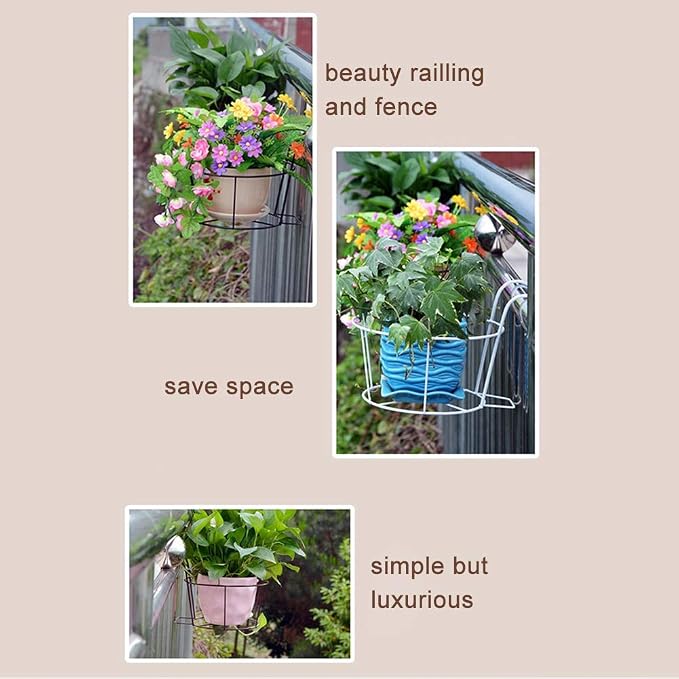 Vertical Hanging Planter Hanger Over Railing and Fence Flower Pot Holder Wall-Mounted Potted Plants Rack for Garden Balcony