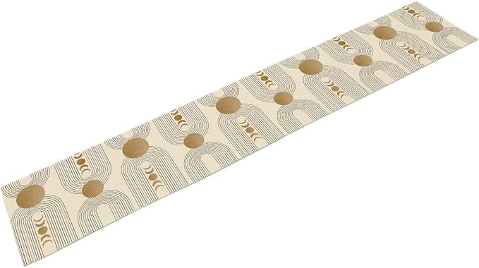 YCness Boho Table Runner Mid Century Modern Style Abstract Geometrical Gold Round Sun Moon Table Runner for Party Dining Living Room Kitchen Home, 13x120 Inch