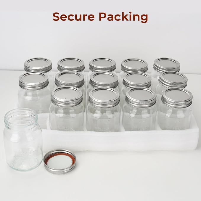 CycleMore 16oz Mason Jars, 12 Pack Canning Jars with Metal Airtight Lids and Bands, Embossed Pint Glass Jars Ideal for Canning, Pickling, Meal Prep, Jam, Honey, DIY Shower/Wedding Favors