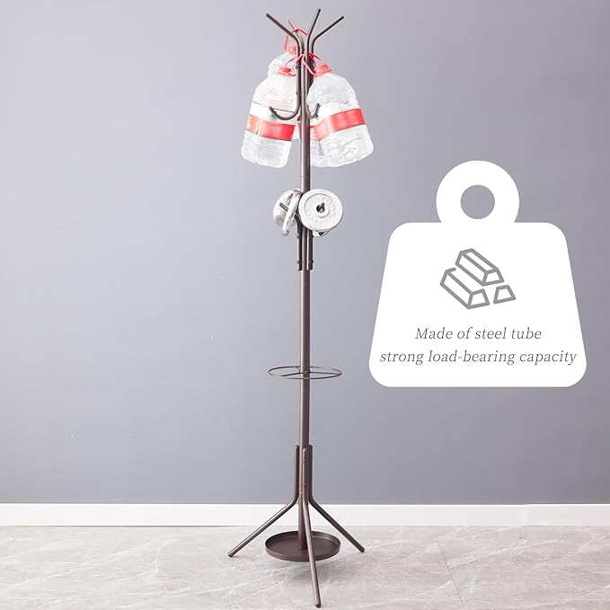 Kitsanery Coat Rack Freestanding,Metal Coat Tree with Umbrella Holder,Hat and Coat Rack Stand for Entryway, Hallway, Living Room, Bedroom (Brown)