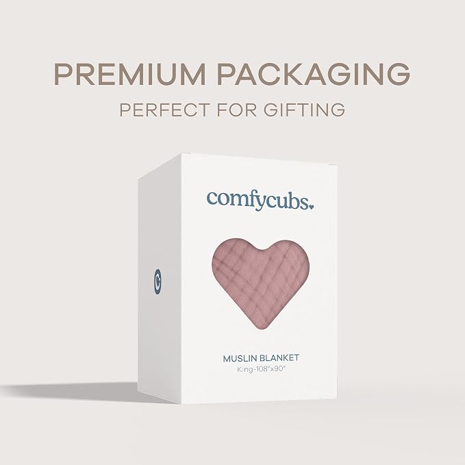 Comfy Cubs Muslin Blanket for Adults King 108" x 90" - 6 Layer Soft, Breathable & Lightweight Muslin Adult Blanket - Machine Washable & Designed in The US Bedding for All Seasons - Mauve