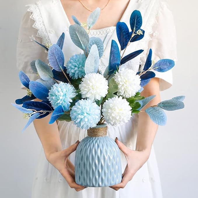 Artificial Flowers with Vase Faux Flower Arrangements for Table Decor Table Centerpieces for Dining Room-Navy Blue