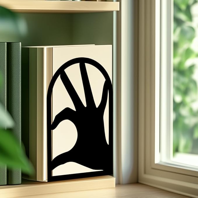 INFUNLY 1 Pair Metal Book Ends for Shelves Heart Gesture Heavy Duty Bookshelf Holder Stand Book Stopper Support for Desktop 7.1x4.7x3.5 for Home Office Library School Kitchen Decor