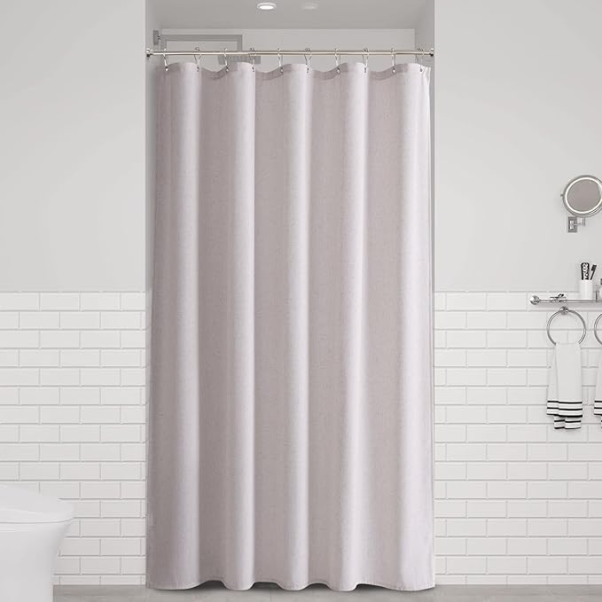 Naturoom Champagne Linen Shower Curtain, Cloth Textured Fabric Shower Curtain Set with Hooks, Simple Elegant Modern Farmhouse Country Ultra Thick Bath Curtains for Bathroom,Water Repellent,54x78