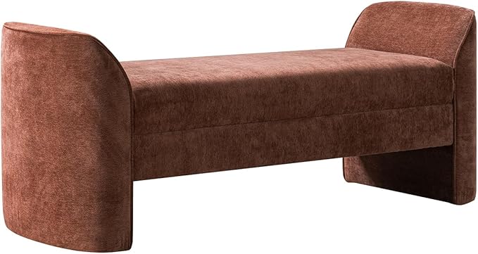 HULALA HOME 57" Modern Chenille Bench with Thick Padded Seat, Upholstered End of Bed Bench for Bedroom, Entryway & Living Room Seating, Rust