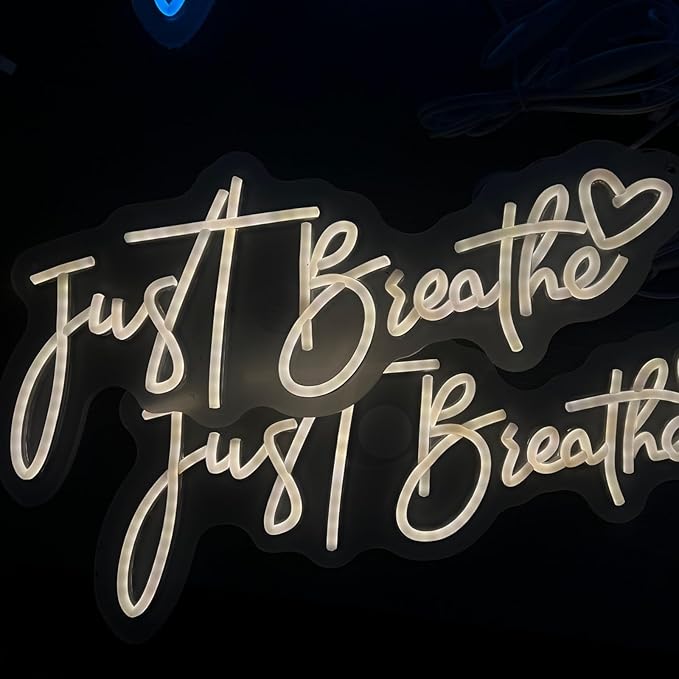 "Just Breathe" Neon Sign Beating Breath , Spa Decor For Wall, Bedroom Aesthetic Neon Light Wall Quote, for Yoga Room Pilates Studio Bedroom Gym Decoration, Meditation Room & Relaxation Gift-17.7IN-Warm White/Ice Blue