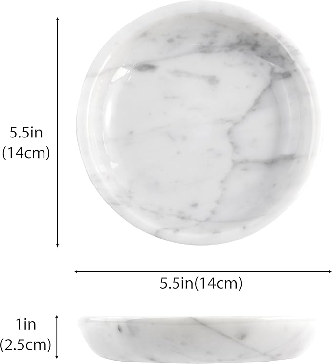 Small Natural Marble Jewelry Tray Key Plate Holder Dish Trinket Decor Catch All Bowl for Ring Earring Stone Gift for Women Daugther,Bianco Carrara White,5.5"