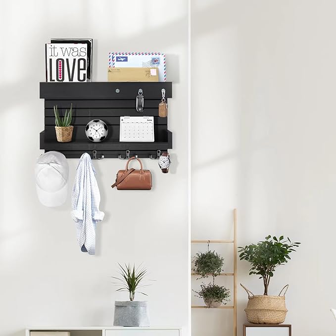 Key Holder for Wall - Stylish Wall Shelf with Hooks, 4 Rustic Key Hooks for Wooden Mail Organizer with Shelf, Perfect Entryway Storage for Keys, Letters & Small Items