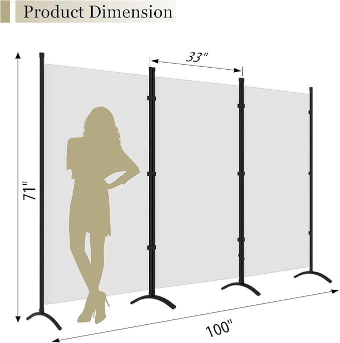 3 Panel Room Divider - 6ft Folding Privacy Screen, Portable Partition Wall for Office, Bedroom & Dining Room Separation,White