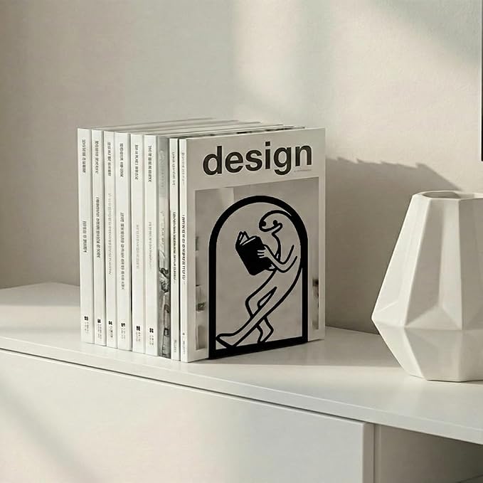 Black Metal Bookends for Shelves Decor Humorous Figure Cute Heavy Duty Bookends for Book Supports, Unique Book Stopper for Office Book Holder Shelf Accessories 1 Pair/2 PCS