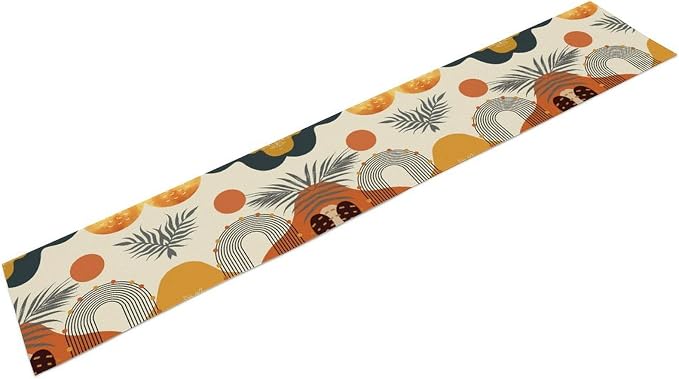 YCness Boho Leaf Table Runner, Mid Century Modern Minimalism Palm Tropical Leaf Table Runner for Living Room Bedroom Kitchen Laundry Room Abstract Geometric 13x60 Inch, Orange