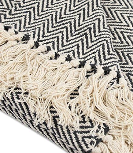 DII Chevron Throw Collection Handloomed Cotton, 50x60, Black