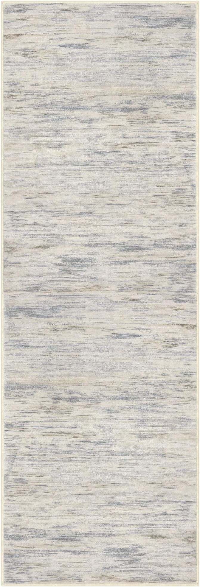 SIILOOM 2x6 Modern Abstract Runner Rug for Hallways, Gray Beige Neutral Multi Super Soft Hallway Decor Kitchen Rugs with Non-Slip, Non-Shedding Washable Runners for Entryway Laundry Indoor