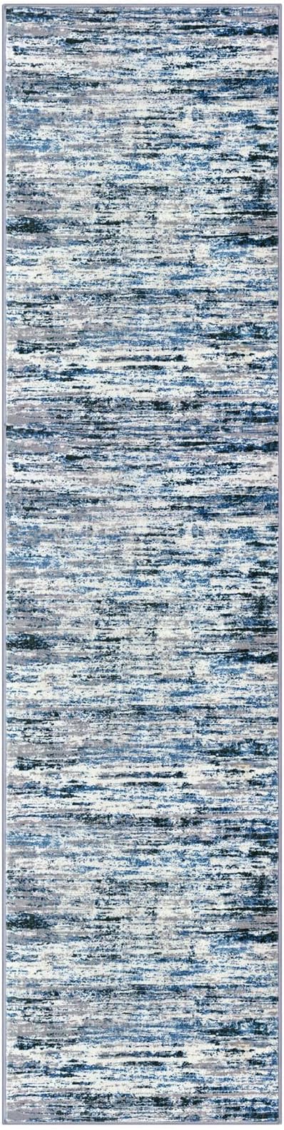 Lansny Modern Abstract Runners for Hallways 3x10, Washable Runner Rug Non-Slip Indoor Soft Long Hallway Runner Rug, Thin Print Faux Wool Floor Carpet for Hall Entryway Kitchen, Grey Blue White