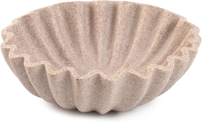 Decorative Bowl, Key Holder Bowl for Entryway Table, Resin Catchall Bowl for Coffee Table, Wavy Purse Bowl Decor, Scalloped Ruffle Bowl for Home Decor, Sandstone Finish