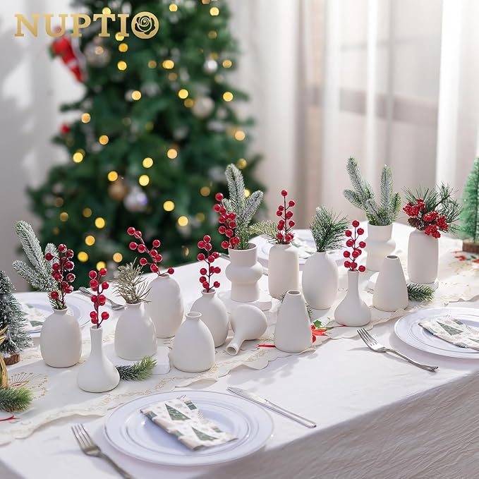 Small White Ceramic Vase for Centerpiece: NUPTIO Bud Vases for Flowers Wedding Dining Table Decorations Set of 15