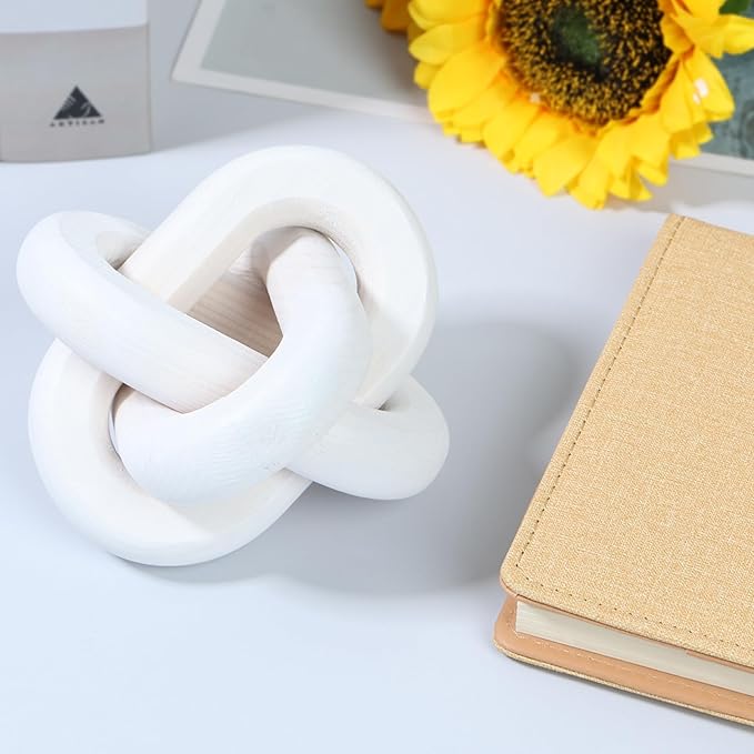 Wood Chain Link Decor 3 Link Wood Knot Decor Wood Knot Art Decorative Wooden Links Knots Rustic Wood Chain Link Decor for Living Room Bedroom Office Decorations (White)