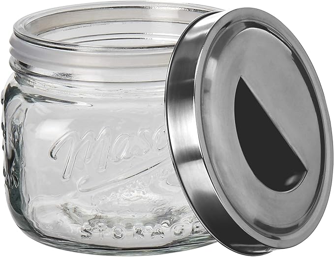 Mason Craft & More Airtight Kitchen Food Storage Clear Glass Pop Up Lid Canister, 2 Pack of Small 1.6 Liter Pop Up Canister