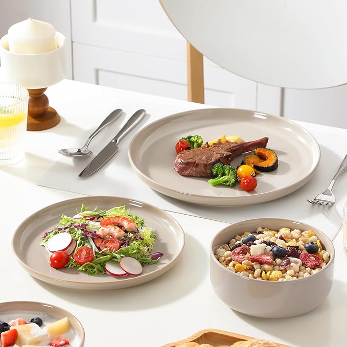 vancasso PLAYA Plates and Bowls Sets,12 Pieces Grey Dinnerware Sets for Kitchen,Reactive Glaze Dishes Set for 4,Dishwasher and Microwave Safe