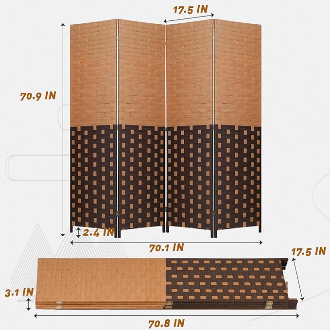 PayLessHere Room Divider 6FT Wood Mesh Hand-Woven Room Divider, 4-Panel Indoor Folding Portable Partition Screen,CM