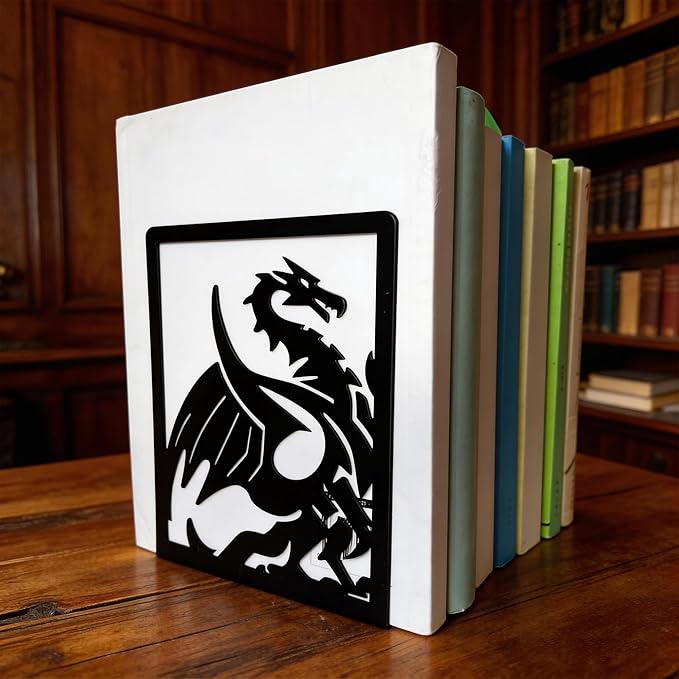 Metal Bookends for Shelves Room Decorative, Creative Dragon Bookends Heavy Duty Study Bookends Stoppers Holder Stand for Desk Shelf Office, H&P Book Ends to Support Books (Dragon Castle, 1 Pair)