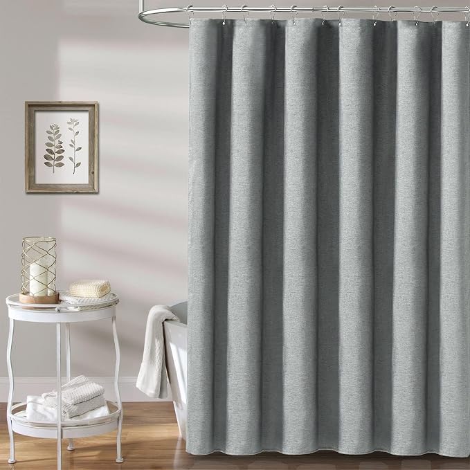 BTTN Stall Fabric Shower Curtain - 60x84 Inch Long Linen Textured Heavy Duty Shower Curtain Set with 10 Plastic Hooks, Narrow Spa Decorative Neutral Waterproof Shower Curtains for Bathroom, Gray/Grey