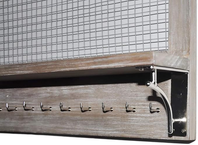 Jewelry Organizer, Wall Mount Jewelry Holder Rack with Hooks Shelf and Removable Rod, Hanging Earrings Necklaces Bracelets Rings, Storage Accessories, Rustic Wood_Grey