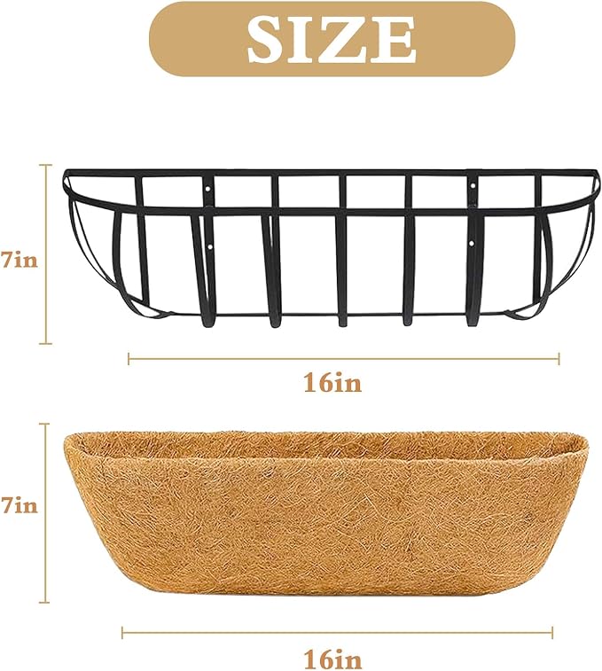 Window Box Railing Planter with Coco Liner 4 Pack 16 Inch Metal Hanging Flower Planter Deck Railing Planters Boxes for Balcony Outdoor Plants Fence Porch Patio