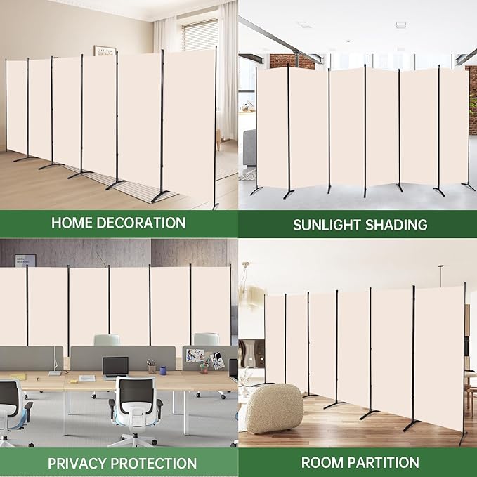 YASRKML Room Divider Folding Privacy Screens, Portable Room Divider Panel 6 Panel Partition Room Dividers Screen, Freestanding Room Partitions and Dividers Fabric Dividers for Room Separation, Beige