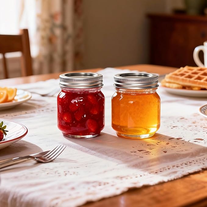Mason Jars Regular Mouth 8 oz with Lids, Glass Jars with Airtight Lids and Band, Safe for Canning, Food Storage, Pickling, Overnight Oats Container, Half Pint Size (Pack of 6)