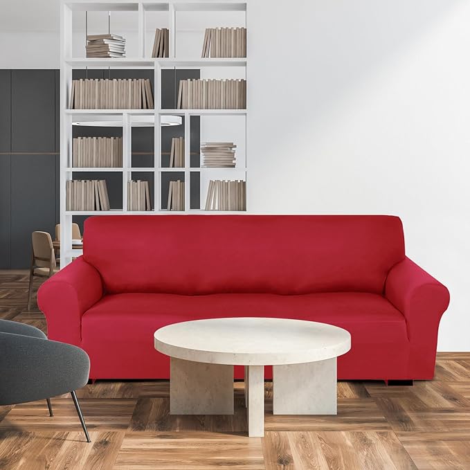 Peryiter 2 Pcs Sofa Covers Couch and Loveseat Covers Set Stretch Sofa Slipcover for Living Room Armchair Furniture Protector, Wrinkle Proof(Christmas Red,Milk Silk)