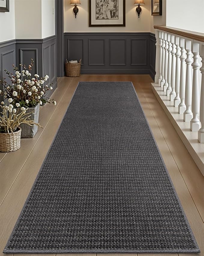 DEXI Hallway Runner Rug Hallway 3x10, Non Slip Low Pile Entryway Rug Runners with Rubber Backing, Dirt Trapping Hallways Floor Carpet for Indoor Hall Kitchen Bedroom Bathroom Laundry Room, Dark Grey