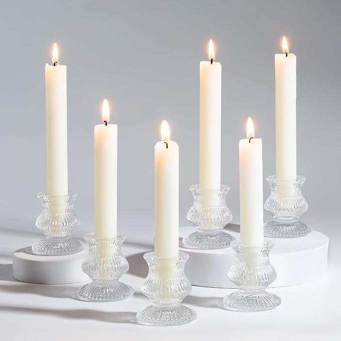 Romadedi Glass Candle Holder for Candlestick - 10 Pcs Clear Small Tapered Candle Holder Decor Bulk Wedding Table Centerpiece for Candle Sticks Christmas Party Living Room Dinner Advent