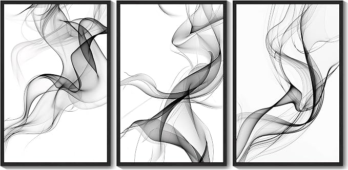 KUVIOKE Black White Abstract Framed Canvas Wall Art Ink Wash Pastel Wall Decor Modern Transparent Fog Illustration Art Painting for Bedroom Dining Room 24x36in (Black Framed)
